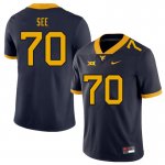 Men's West Virginia Mountaineers NCAA #70 Shaun See Navy Authentic Nike Stitched College Football Jersey TQ15Z80GK